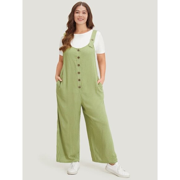 NWT BloomChic Striped Pocket Button Through Overall Jumpsuit Size 12/L - Picture 1 of 1